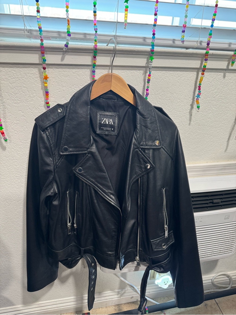 Zara Genuine Leather Biker Jacket with Belt